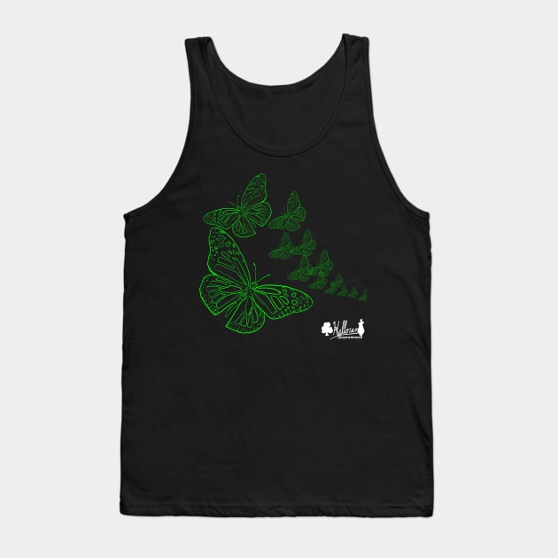 Green Monarch Butterflys Cerebral Palsy Awareness Tank Top by Halloran Illustrations